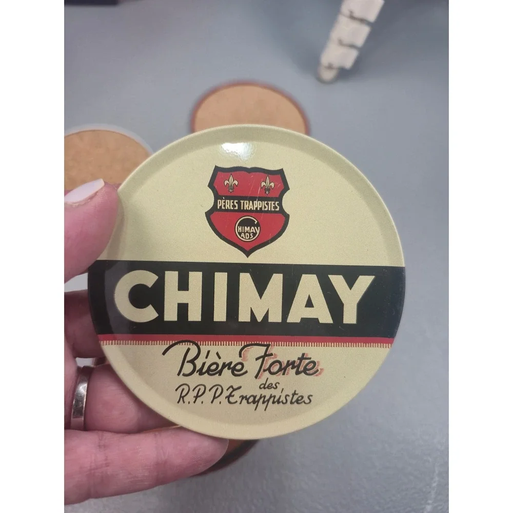 Chimay Peres Trappistes Beer Coaster Set with Tin Vintage 1950-1960 Ads 6pc Cork
